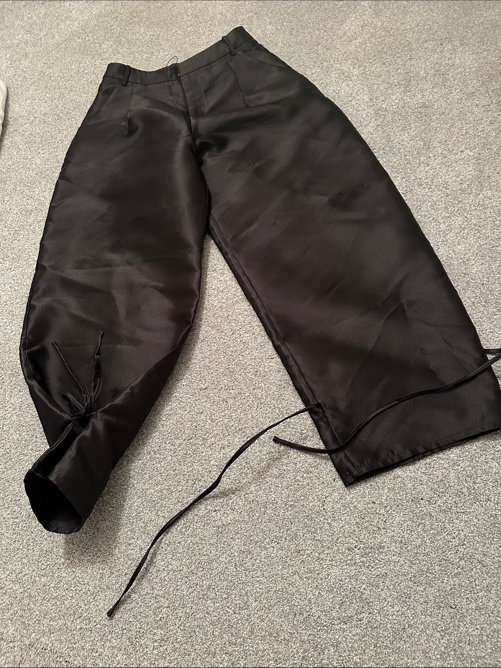 Micas Balloon-Leg Black Satin Tie-Hem Women's Pants